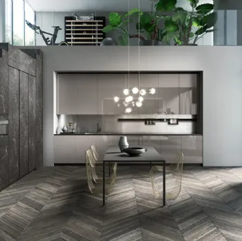 Cucina Design angolare Ak 04 02 in vetro lucido Grigio Londra e Laminam di Arrital
