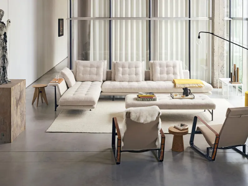 Divano con penisola in tessuto imbottito e trapuntato Grand Sofa di Vitra