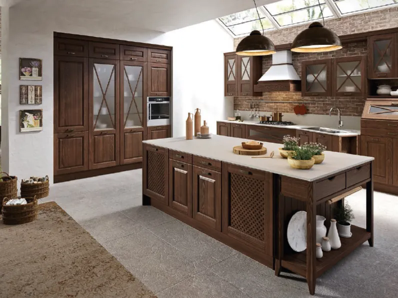 Cucina Classica Bellagio con isola in Frassino tinto Noce di Aran