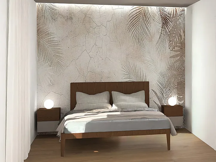 parete letto con  carta parati 