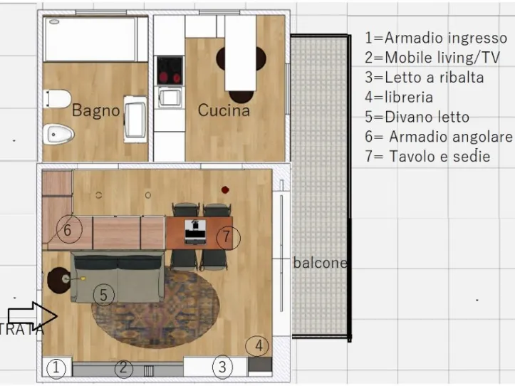 planimetria monolocale con cucina separata