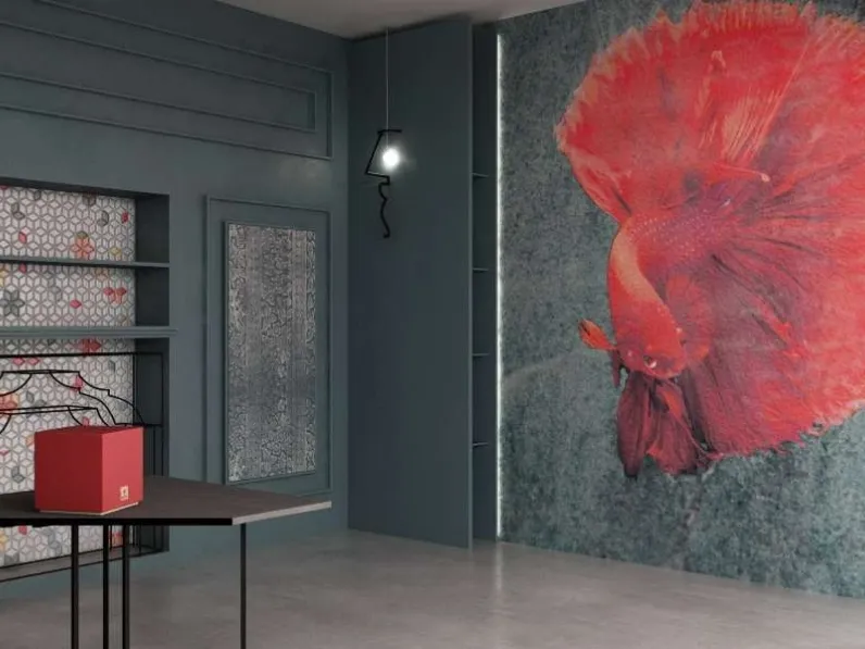 Carta da parati con un pesce dal colore rosso su fondo scuro Dardy di Migliorino