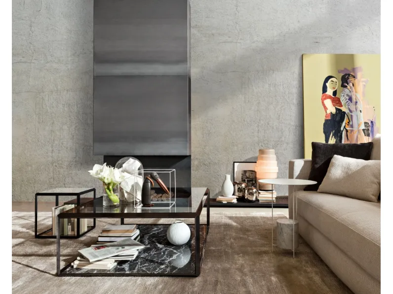 Tavolino in cristallo trasparente e marmo 45° Tavolino di Molteni & C