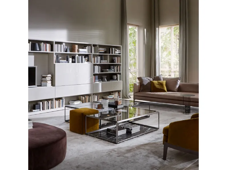 Tavolino in cristallo trasparente e marmo 45° Tavolino di Molteni & C