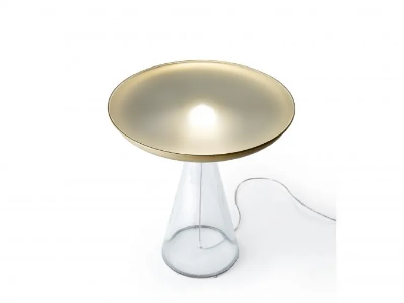 Tavolino rotondo con basamento in vetro di Murano trasparente e top in vetro extrachiaro acidato con luce a LED Accademia 40 di Reflex