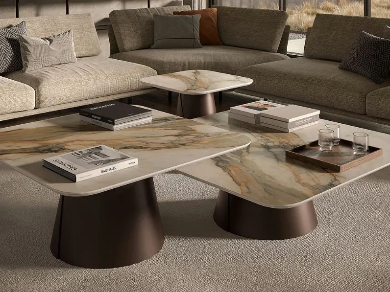 Tavolino con base in metallo e piano in ceramica Marmi Albert Keramik di Cattelan Italia