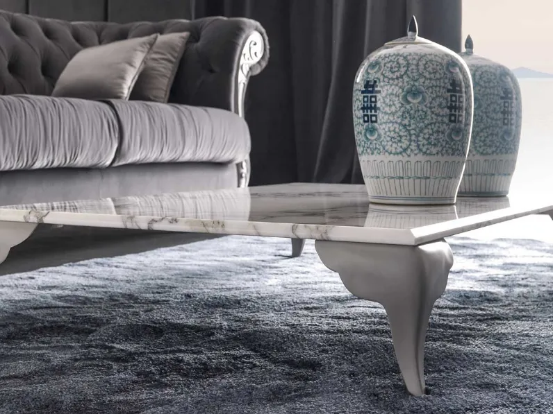 Tavolino con top in marmo e gamba in fusione di alluminio levigata e lucidata a mano Alice di Cortezari