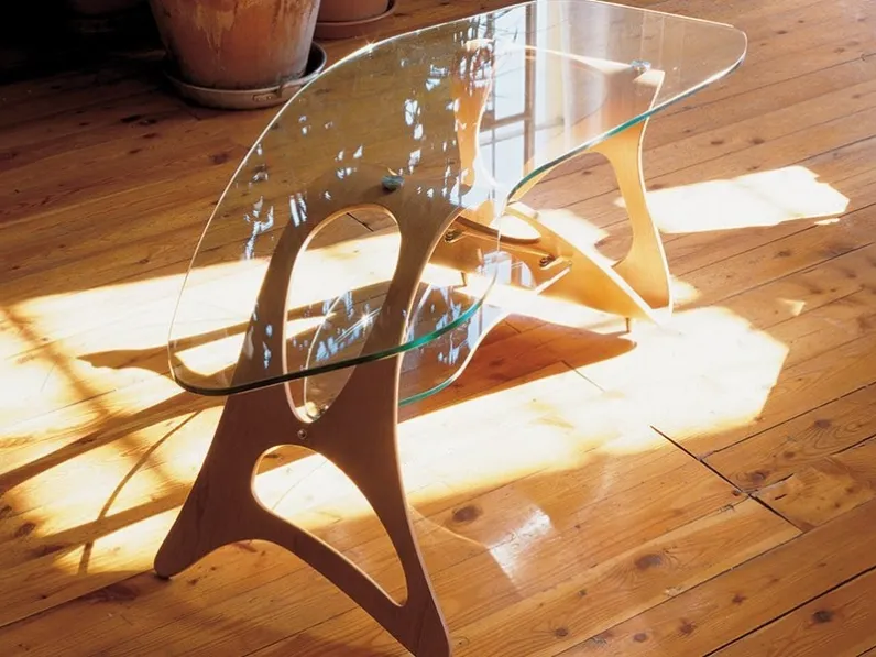 Tavolino di design in cristallo e rovere Arabesco di Zanotta