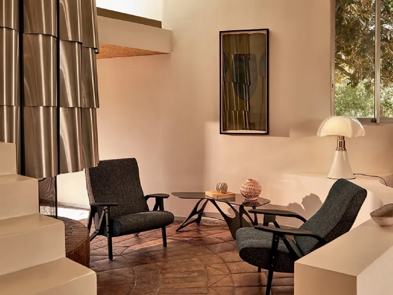 Tavolino di design in cristallo e rovere Arabesco CM di Zanotta