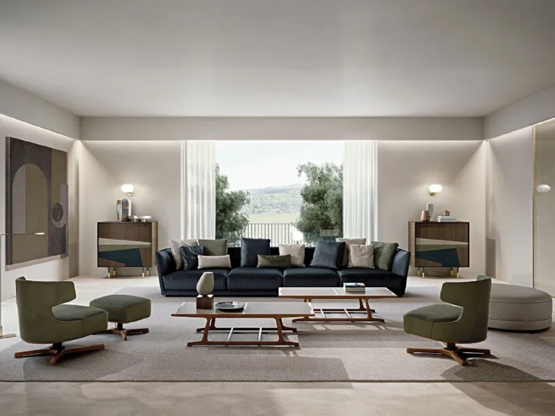 Tavolino Archè con struttura in legno massello e top in cuoio di Frigerio