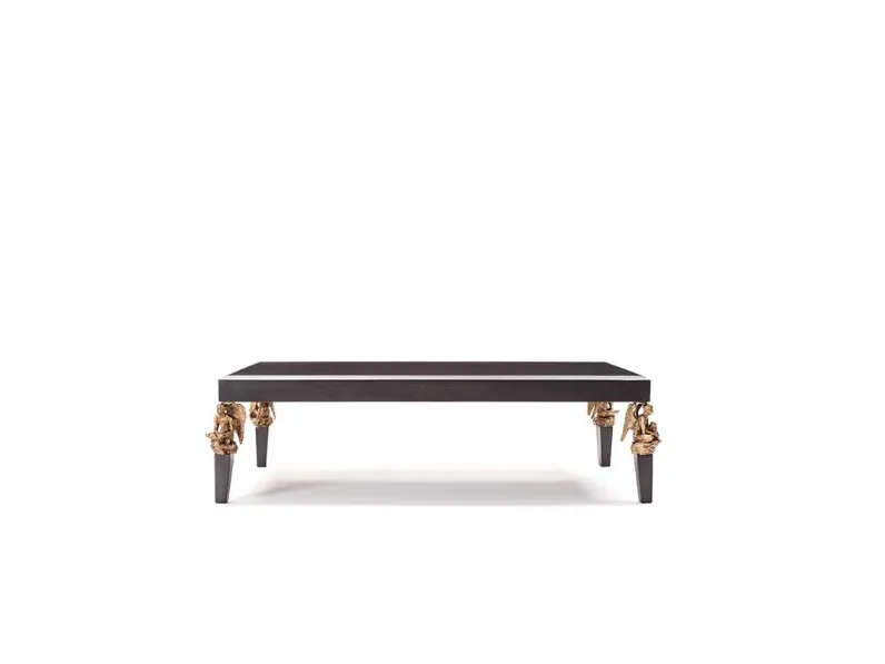 Tavolino con piano e gambe in legno massello di noce fossile con inserti in bronzo Art S020 di Vittorio Grifoni