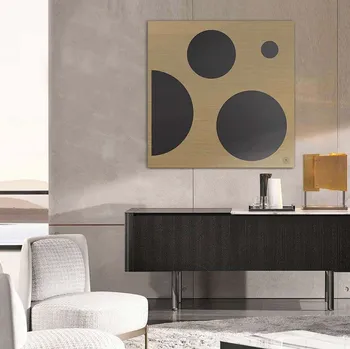 Quadro in metallo e metacrilato Artwork cerchi oro e nero di Migliorino