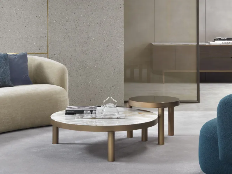 Tavolino rotondo in marmo e metallo Atene di Marelli