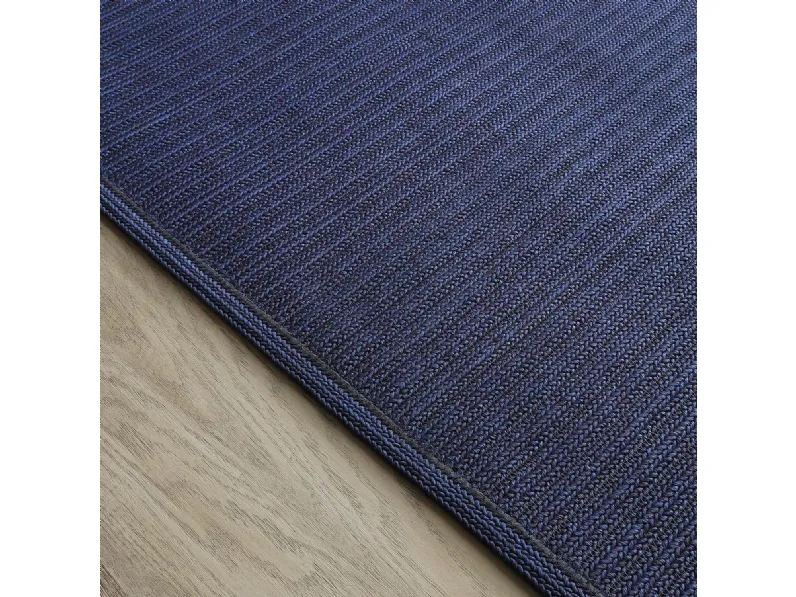 Tappeto in polipropilene intrecciato in tinta unita blu Bellagio di Leolori