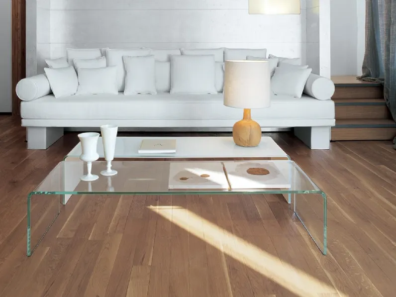 Tavolino Bridge in vetro curvato trasparente o laccato di Sovet