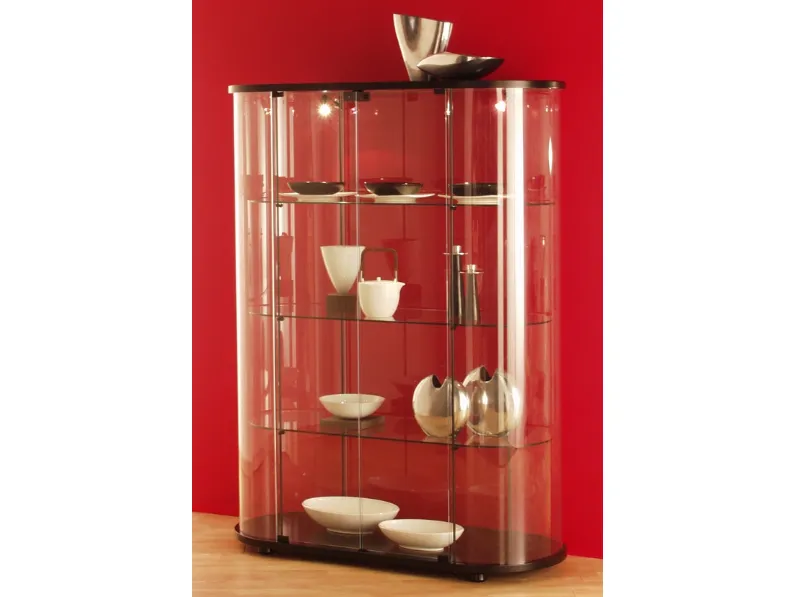 Vetrina contenitore in cristallo con top e base in Ciliegio laccato Nero Camilla de La Vetreria