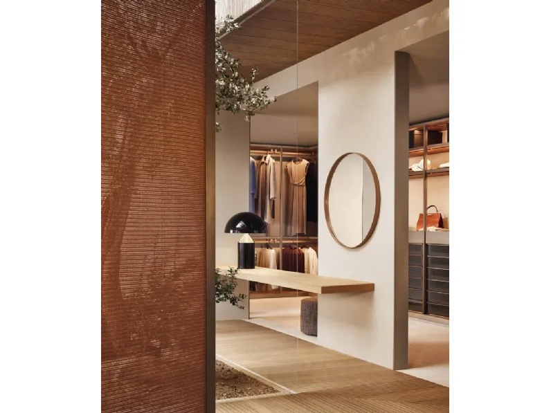 Specchio rotondo Circle con cornice in cuoio invecchiato di Poliform