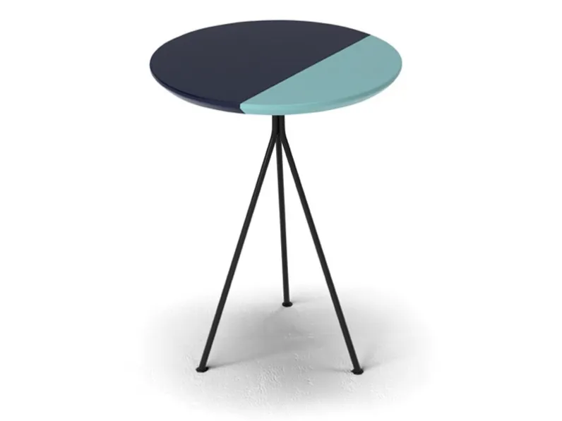 Tavolino rotondo Coconut in legno laccato nero e azzurro con base in ferro di Dienne Salotti