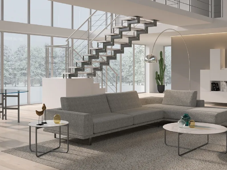 Tavolino Context rotondo in ceramica stratificata con cristallo e base in metallo di Dexo