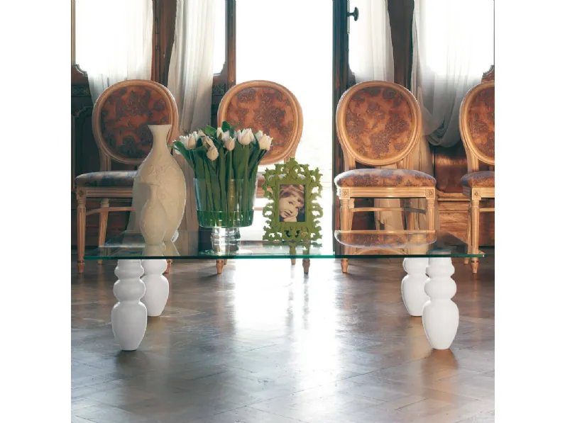 Tavolino Decor in cristallo con gambe in legno laccato di Ponti Terenghi