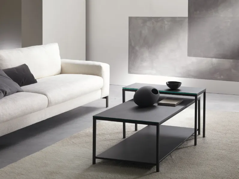 Tavolino Dado con top in ceramica stratificata con cristallo di Dexo