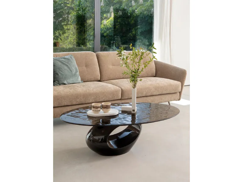 Tavolino di design con top in vetro e base in agglomerato di marmo bianco Dubai di Tonin Casa