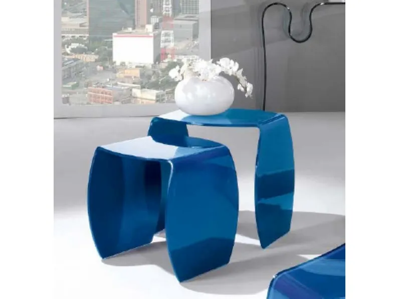 Tavolino in cristallo laccato blu Duetto de La Vetreria