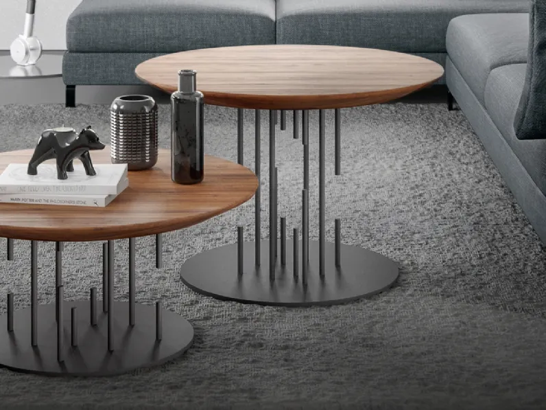 Tavolino con top rotondo in legno e base in acciaio Duspaghi TA di Ambiance Italia