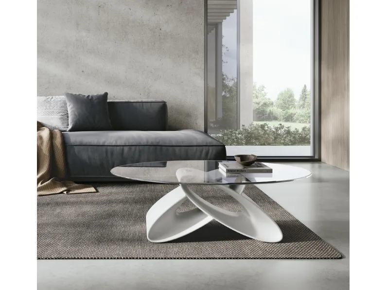 Tavolino ovale Eclipse con piano in vetro e base in poliuretano di Target Point