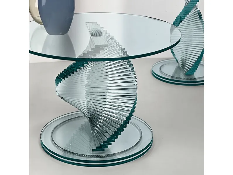 Tavolino di design in vetro con base rotante Elica Tonelli