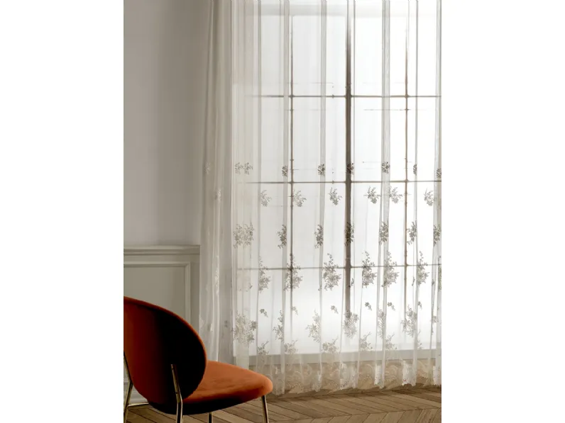 Tenda trasparente Fil Art 02 con ricamo floreale di Acro Texture