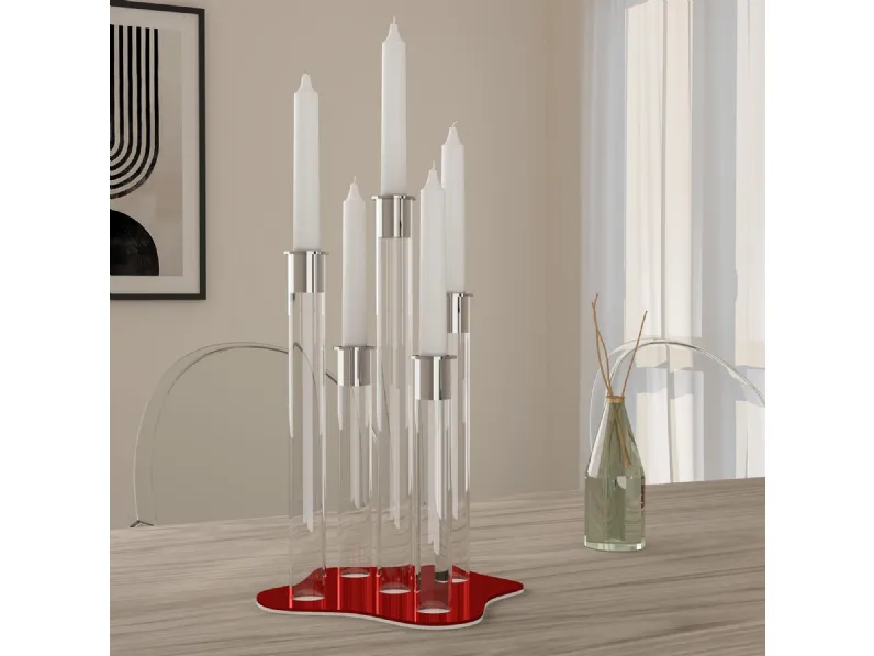 Portacandele Flame in plexiglass e acciaio a 5 posizioni di Vesta