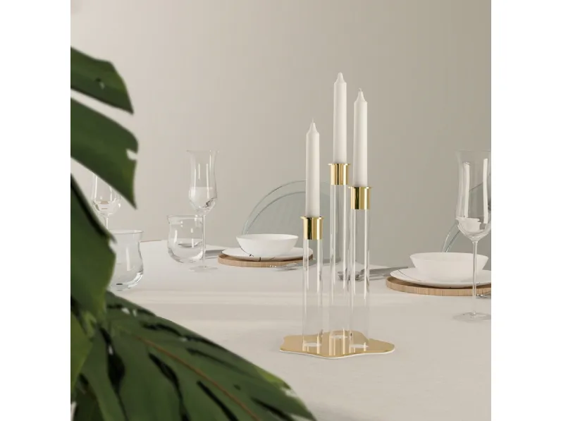 Portacandele Flame in plexiglass e acciaio a 3 posizioni di Vesta