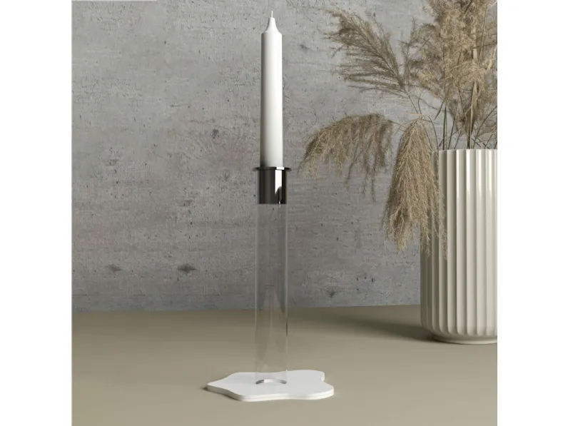 Portacandele Flame in plexiglass e acciaio a 1 posizione di Vesta