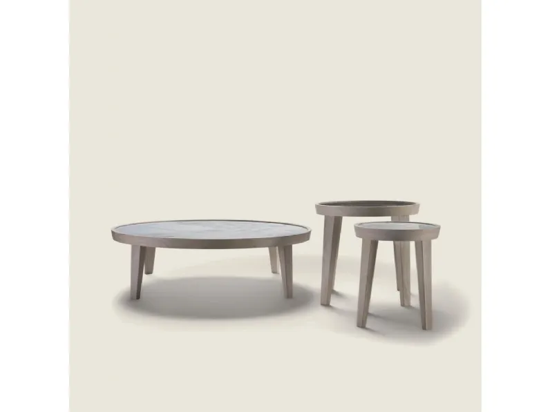 Tavolino rotondo Dida in marmo e legno massello di Flexform