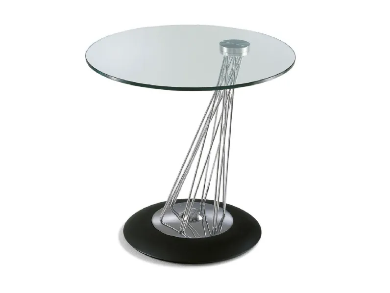 Tavolino rotondo in cristallo con base in acciaio e legno Gemellino di Naos