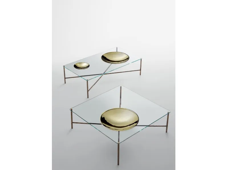 Tavolino in cristallo con piatto in ottone lucido Golden Moon di Gallotti&Radice