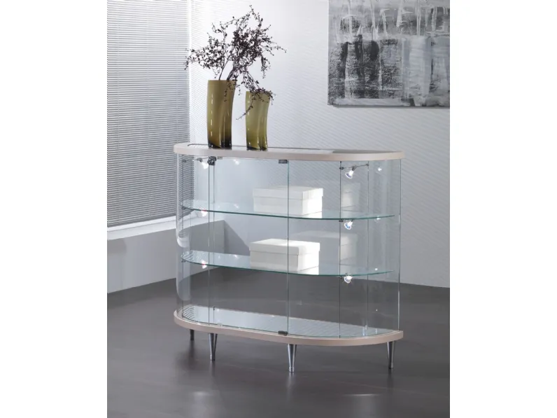 Mobile contenitore in cristallo con top e base in legno laccato Greta de La Vetreria