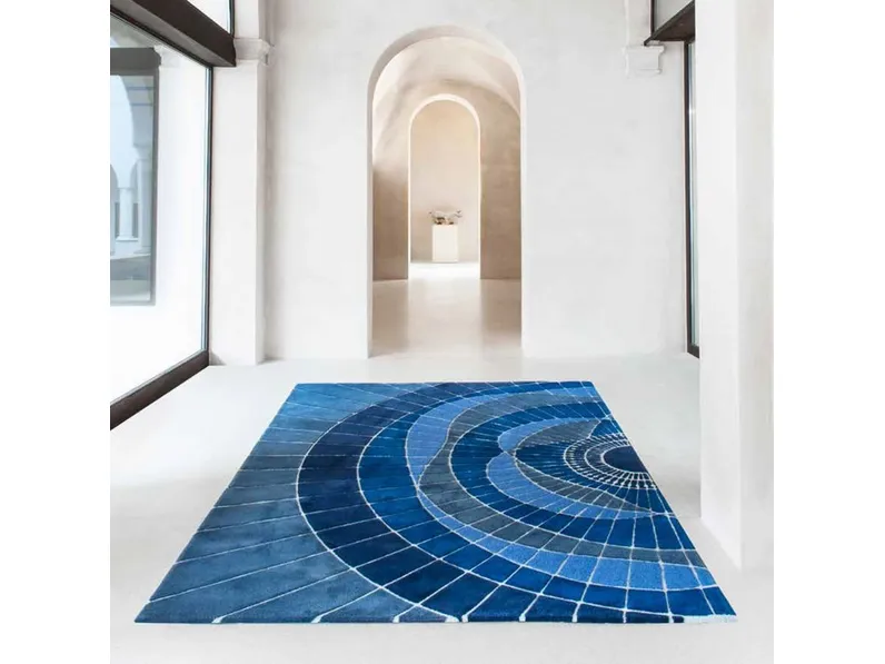 Tappeto con cerchi e linee in toni di blu Hand Tufted 03 di Cigierre