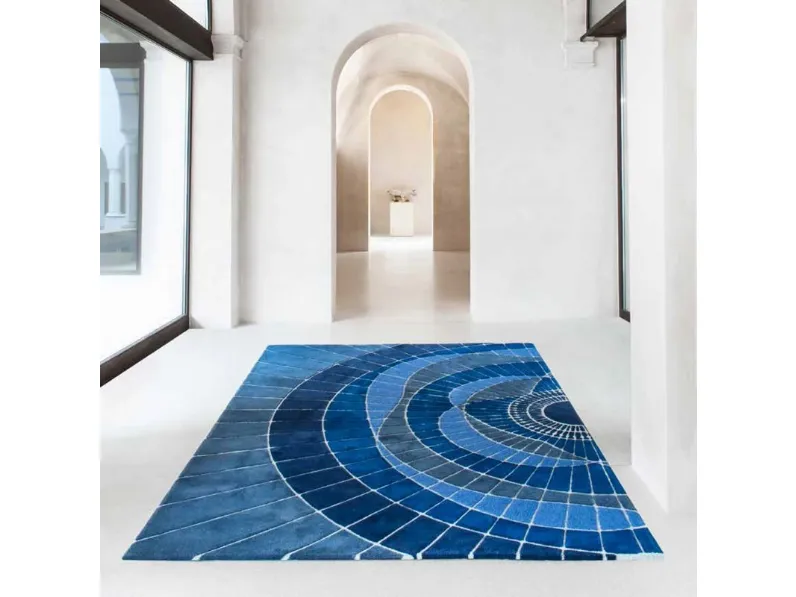 Tappeto con cerchi e linee in toni di blu Hand Tufted 03 di Cigierre