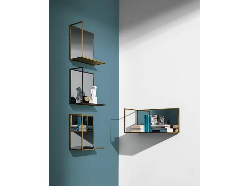 Mensole Helia in vetro specchio fumé con profilo in metallo di Sovet
