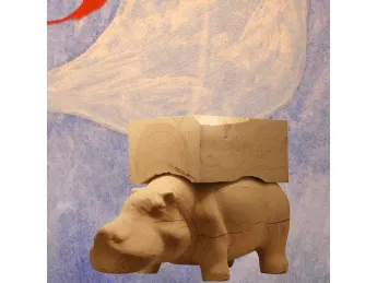 Hippo Wagon Wood Pouf