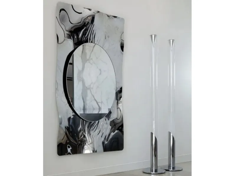 Specchio con cornice in acciaio Impact Supersilver di Reflex