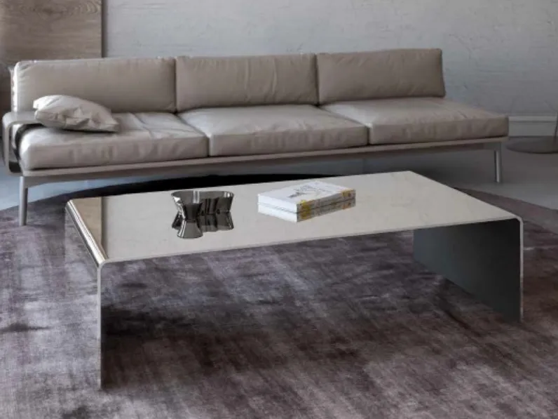 Tavolino in cristallo curvato argentato Joker 01 de La Vetreria