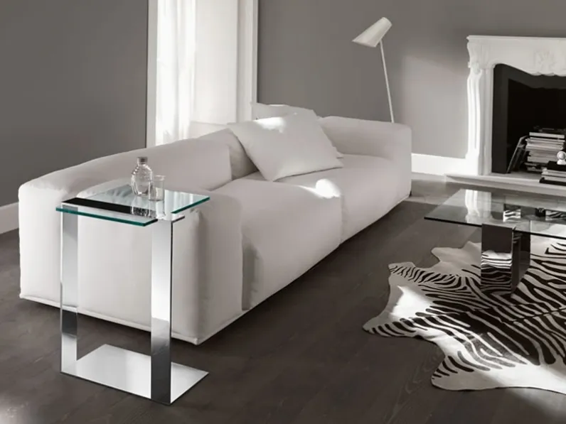 Tavolino da divano in vetro e acciaio Joliet di Tonelli