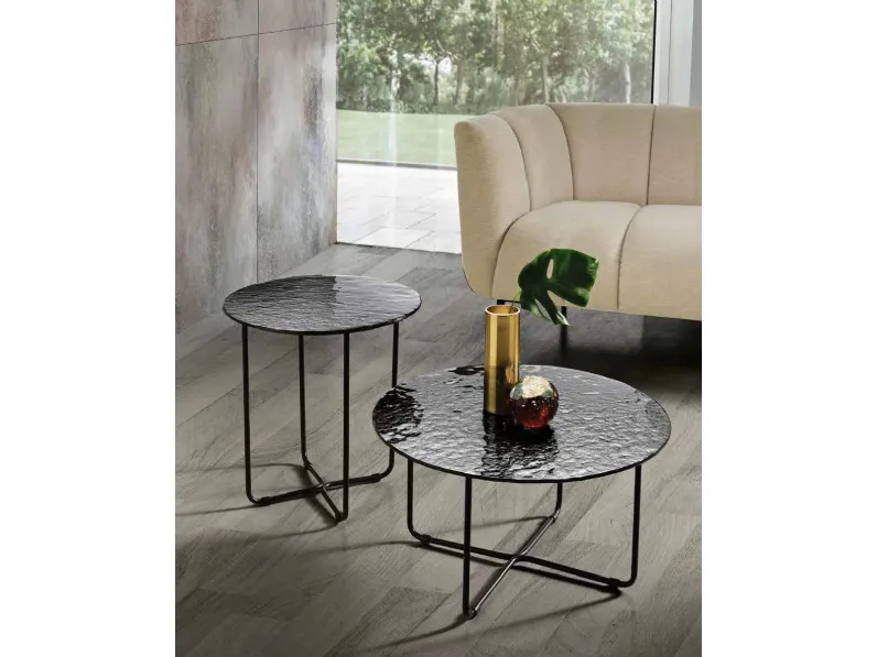 Tavolino tondo Jon in vetro martellato di Capodarte