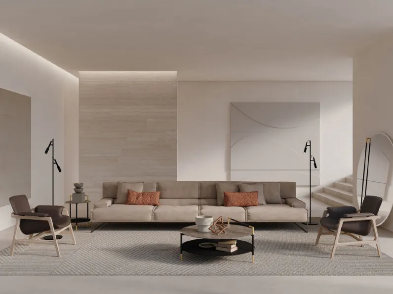 Tavolino Kevin con top in gres porcellanato effetto marmo, ripiano inferiore in vetro opaco retro-verniciato in colore nero e struttura  in metallo color nero sablé con dettagli in metallo color oro satinato di Frigerio