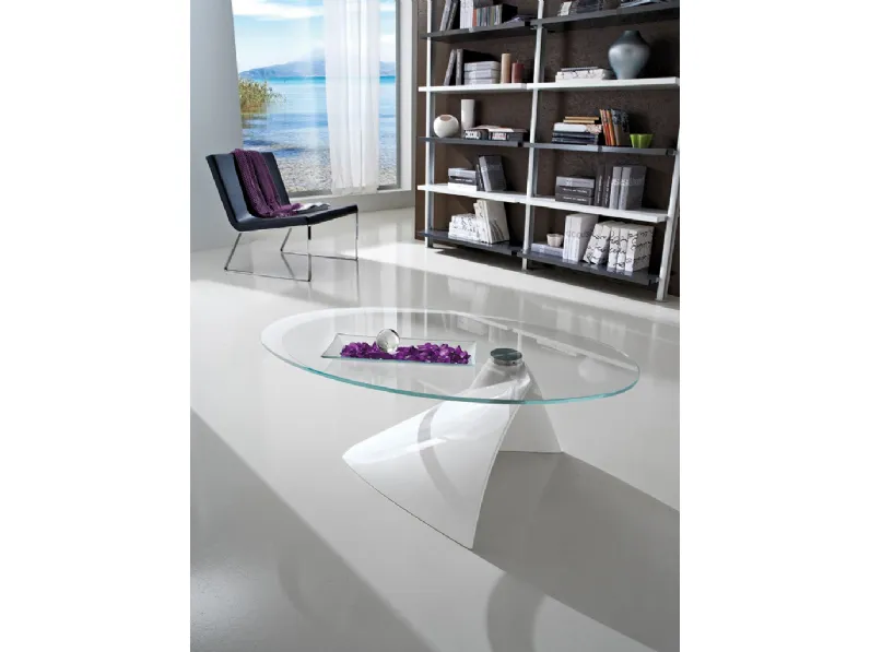 Tavolino di design in vetro con basamento in marmo sintetico verniciato Bianco Pamela di La Primavera