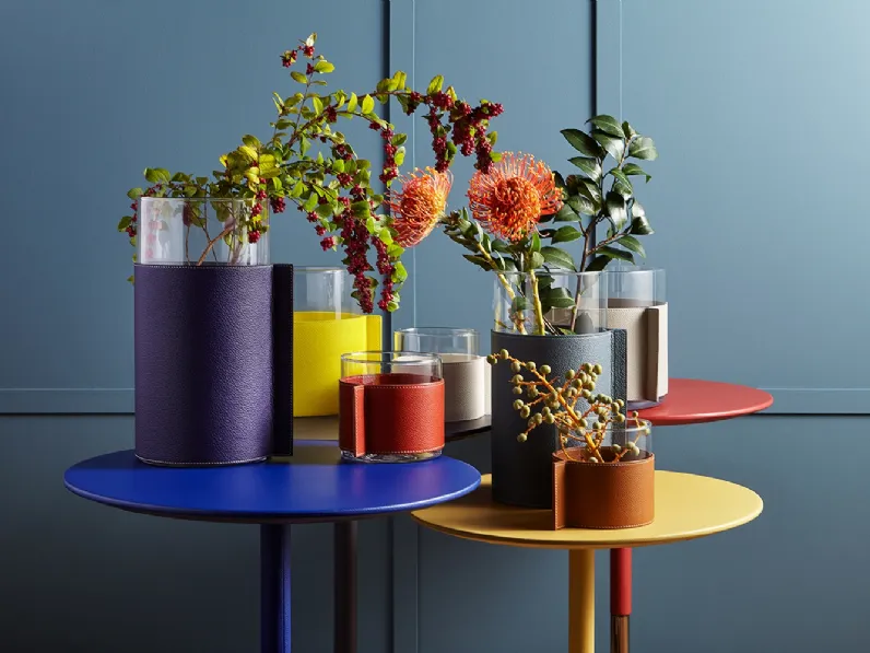 Vaso Leather Pot in vetro rivestito in pelle di Poltrona Frau