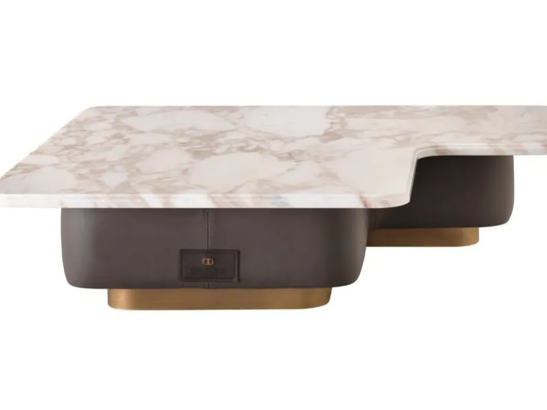 Tavolino Lipari in marmo, pelle e ottone di Daytona Home